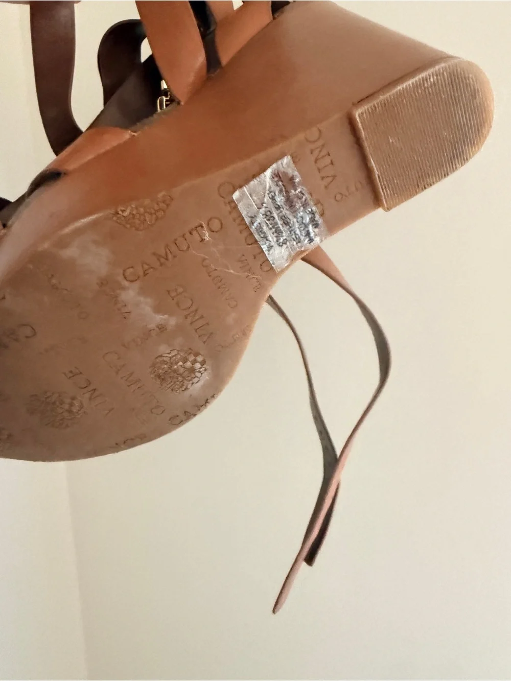 Vince Camuto Tan Brown Leather Strappy Sandals with Buckle